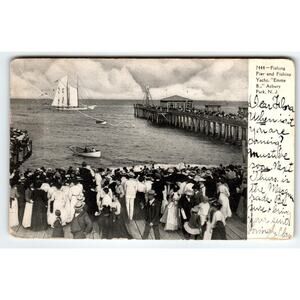 Vintage Asbury Park NJ Fishing Pier & Yacht "Emma B." 1906 Postcard